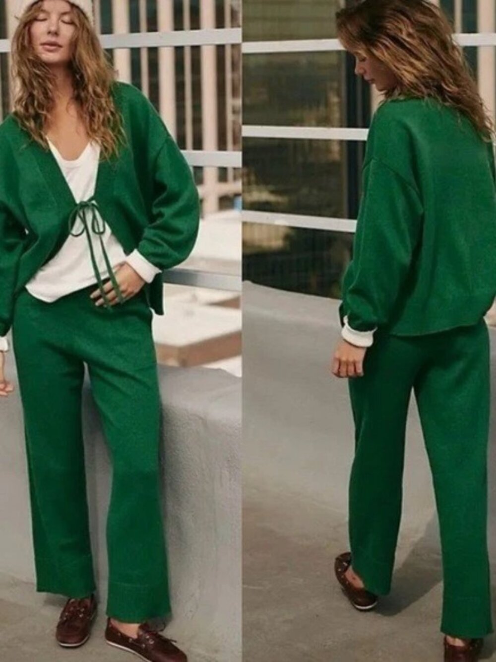 Free People Solar Sweater Cardigan Pant Set Pine Heather - Green Size S/P